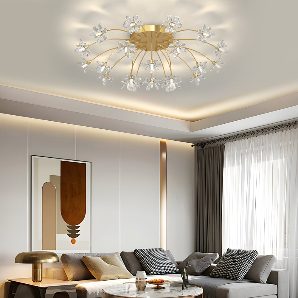Modern Gold Crystal Dandelion Ceiling Light Fixture with Three Step Dimming Flower Design