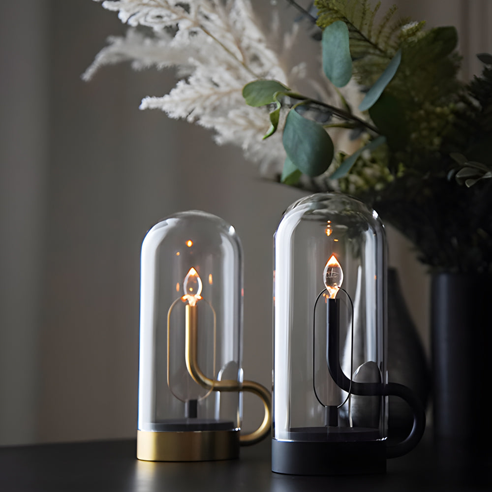 Nordic Glass Dome LED Candle Lamp Portable Rechargeable Table Light with Touch Control