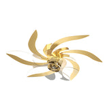 Modern Flower Petal Flush Mount Ceiling Fan with 3 Color Dimming LED Light