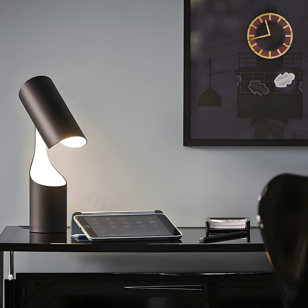 Modern Matte Black LED Desk Lamp with Adjustable Cylindrical Shade for Office and Workspace