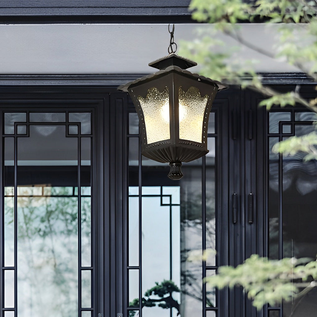 Retro Outdoor Waterproof Chandelier with Water Drop Glass Shade Elegant Hanging Light for Patio