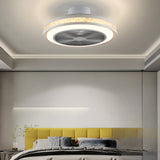 Modern Flush Mount Bladeless Ceiling Fan with Dimmable LED Light and Remote Control