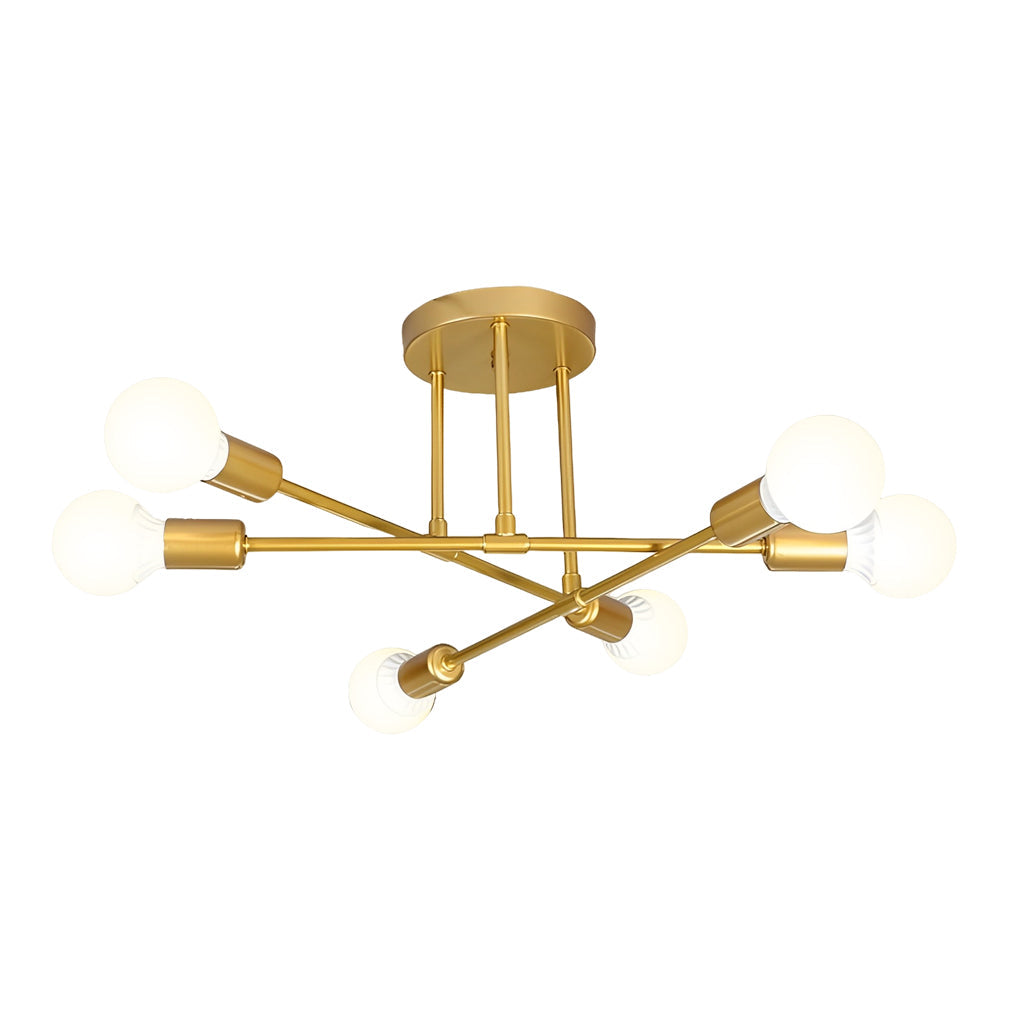 Modern 6 Light Sputnik Semi Flush Mount Ceiling Fixture with Rotatable Iron Arms 22 Inch