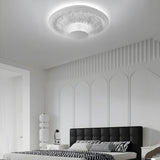 Ornate White Plaster Relief LED Flush Mount Round Ceiling Light Dimmable 19.7 Inch