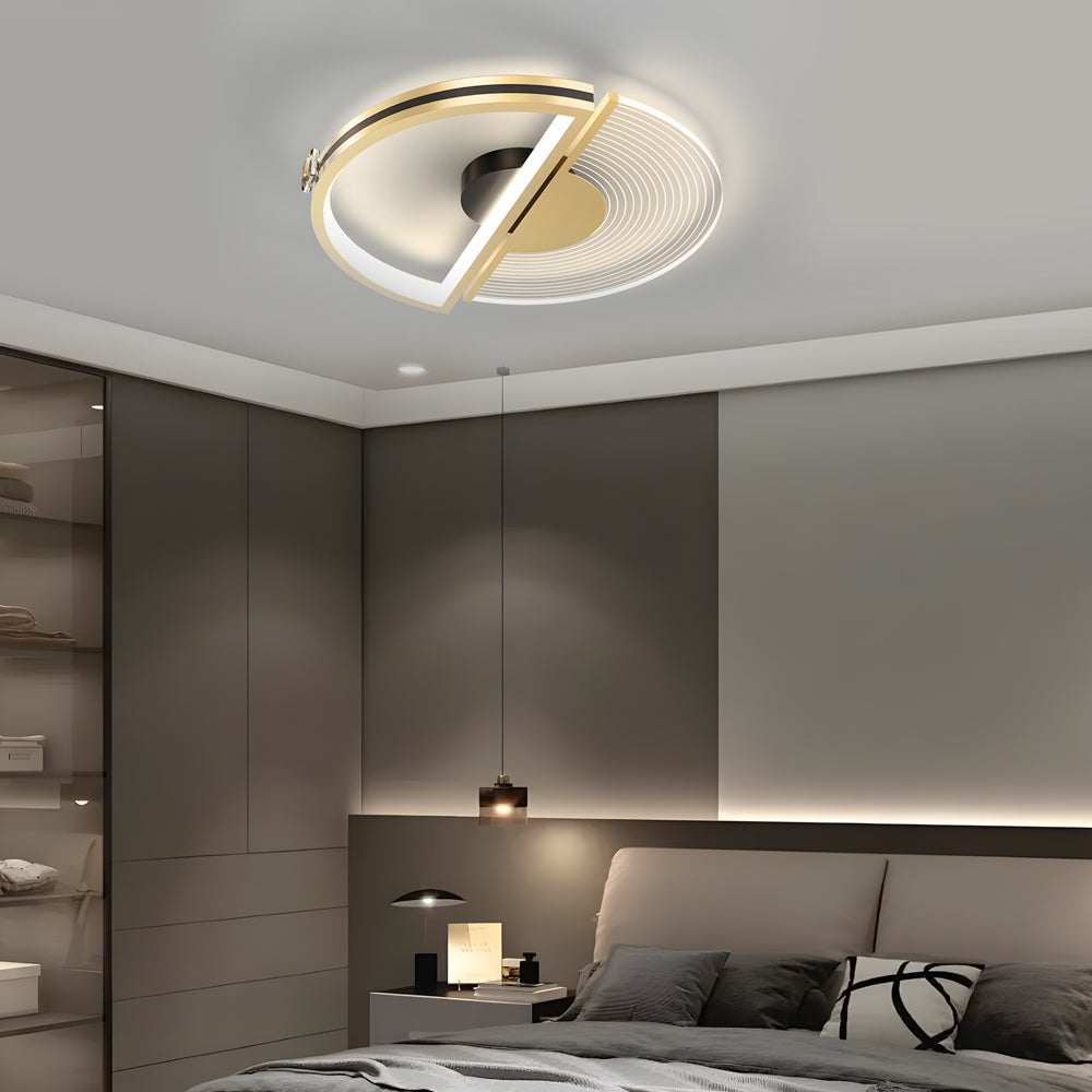 Modern Gold Round LED Ceiling Light with Three Step Dimming for Bedroom and Study
