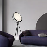 Modern Black Tripod Floor Lamp with Rotating LED Disc and Acrylic Diffuser for Bedroom and Living Room