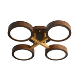 Mid Century Modern Sputnik Walnut Wood Circle LED Ceiling Light Flush Mount Fixture