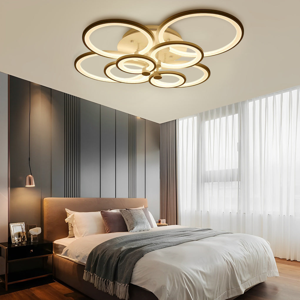 Modern Multi Ring LED Flush Mount Ceiling Light Dimmable Geometric Chandelier for Living Room
