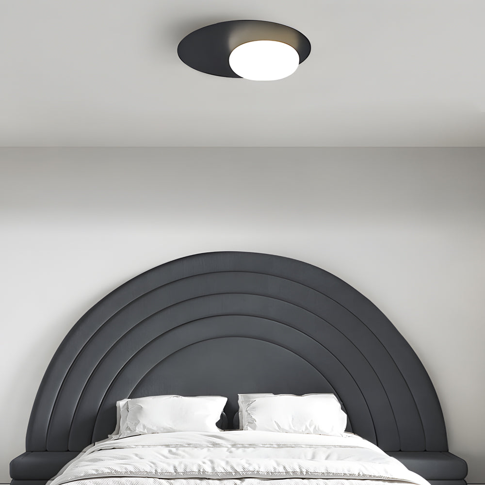 Modern Oval LED Flush Mount Ceiling Light with White Glass Shade for Bedroom and Study