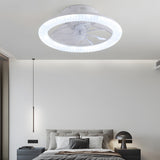 Modern White Round RGB Dimmable Flush Mount Ceiling Fan with Remote Control LED Light