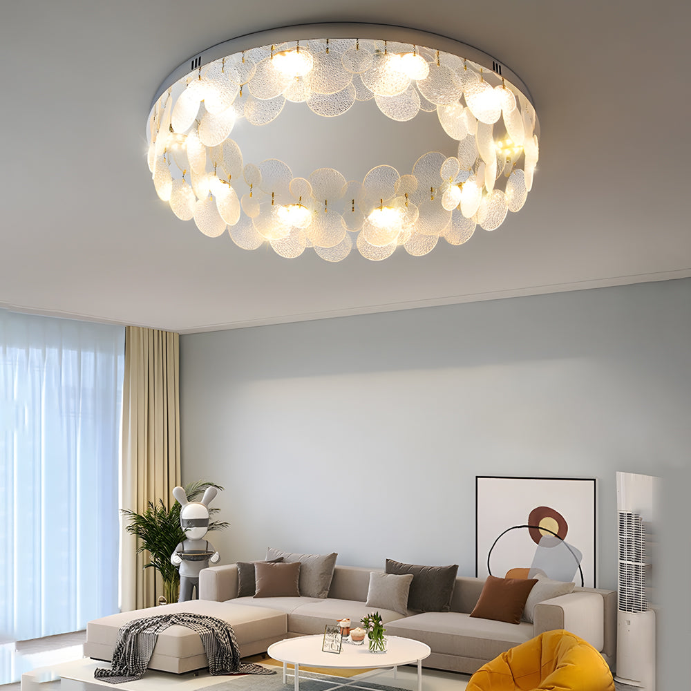 Modern Glass Seashell LED Ceiling Flush Mount Light with 3 Color Dimming for Bedroom Study Nursery