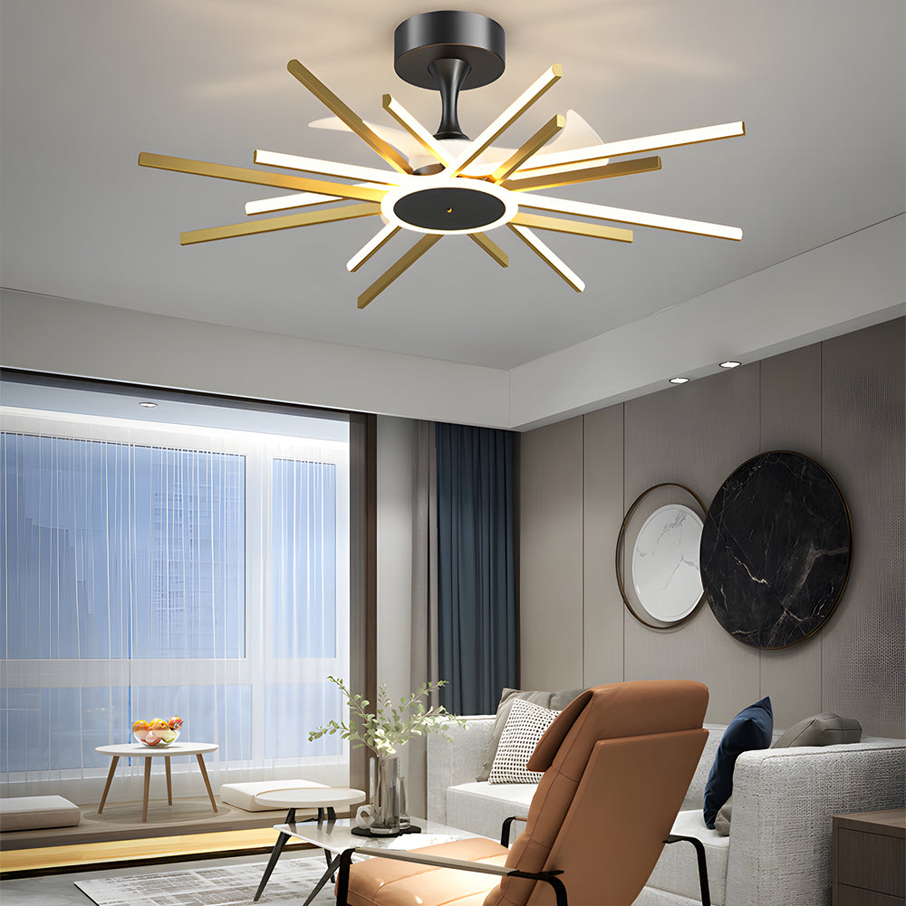 Modern Spiral LED Ceiling Fan with Dimmable Light Fixture and Silent Motor in Black and Gold