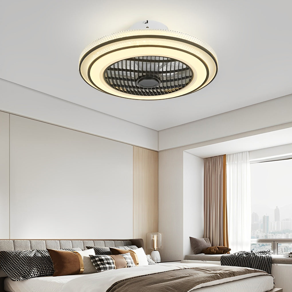 20 Inch Modern Bladeless Ceiling Fan with LED Light Quiet Flush Mount Enclosed Fan for Low Ceilings