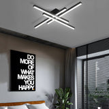 Modern Black Geometric LED Flush Mount Ceiling Light 4 Light Linear Parallax Design Fixture