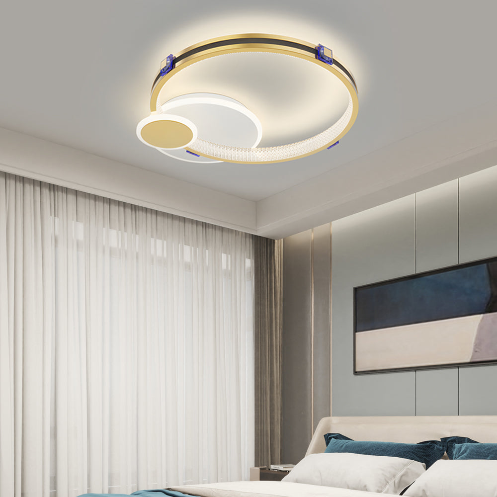 Modern Gold Geometric Round LED Ceiling Light with Three Step Dimming Flush Mount Fixture