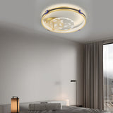 Modern Gold Feather Pattern Round LED Ceiling Lamp with Three Color Dimming Modes