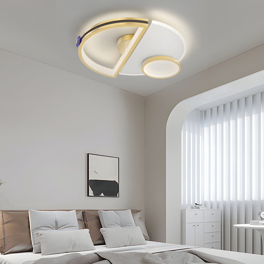 Modern Gold Semicircular LED Ceiling Light with 3 Color Dimming Acrylic Shade Flush Mount