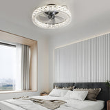 Modern 23.6 Inch Crystal Flush Mount Ceiling Fan with Dimmable LED and Remote Control Black Finish