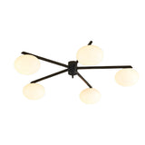 Modern White Glass Globe Semi Flush Mount Ceiling Light with Black Iron Arms