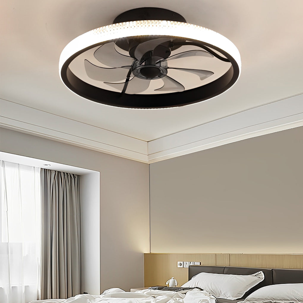 Modern Round Bladeless Ceiling Fan with Dimmable LED Light and Remote Control Mute Inverter Low Profile Fan