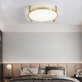 Modern Copper LED Flush Mount Ceiling Light with Water Ripple Glass Drum Shade Gold Finish