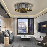 Modern Smoke Gray Crystal Strip Tiered Ceiling Lamp with Three Step Dimming LED Flush Mount