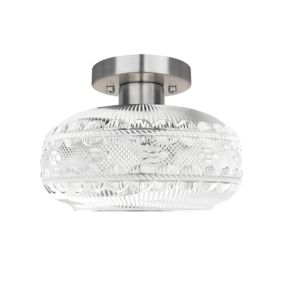 Modern American Style Acrylic Lantern Ceiling Light with Matte Metal Frame and Intricate Pattern Shade