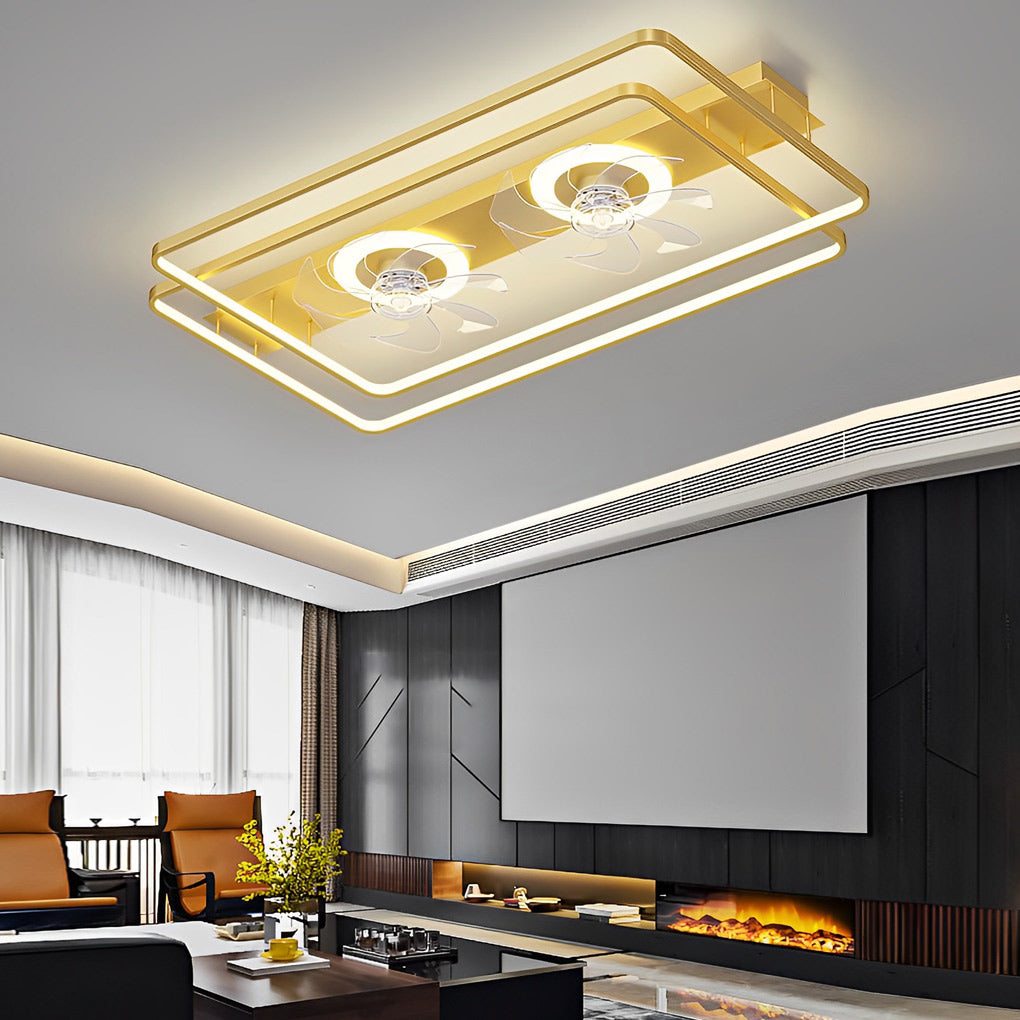 Nordic Low Profile Rectangular Bladeless Ceiling Fan with Dual Fans and Dimmable LED Light