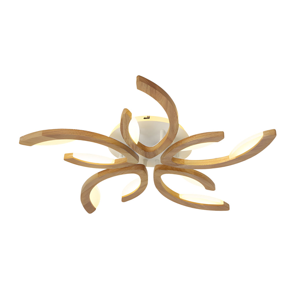 Modern Oak Wood Floral LED Semi Flush Mount Ceiling Light with Petal Acrylic Shades
