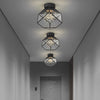 Square Black Metal and Glass Flush Mount Ceiling Lamp with 3 Step Dimmable LED Lighting
