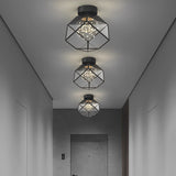 Square Black Metal and Glass Flush Mount Ceiling Lamp with 3 Step Dimmable LED Lighting