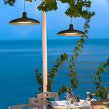Modern Black Outdoor Pendant Light Waterproof Metal Saucer LED Hanging Lamp for Garden and Patio