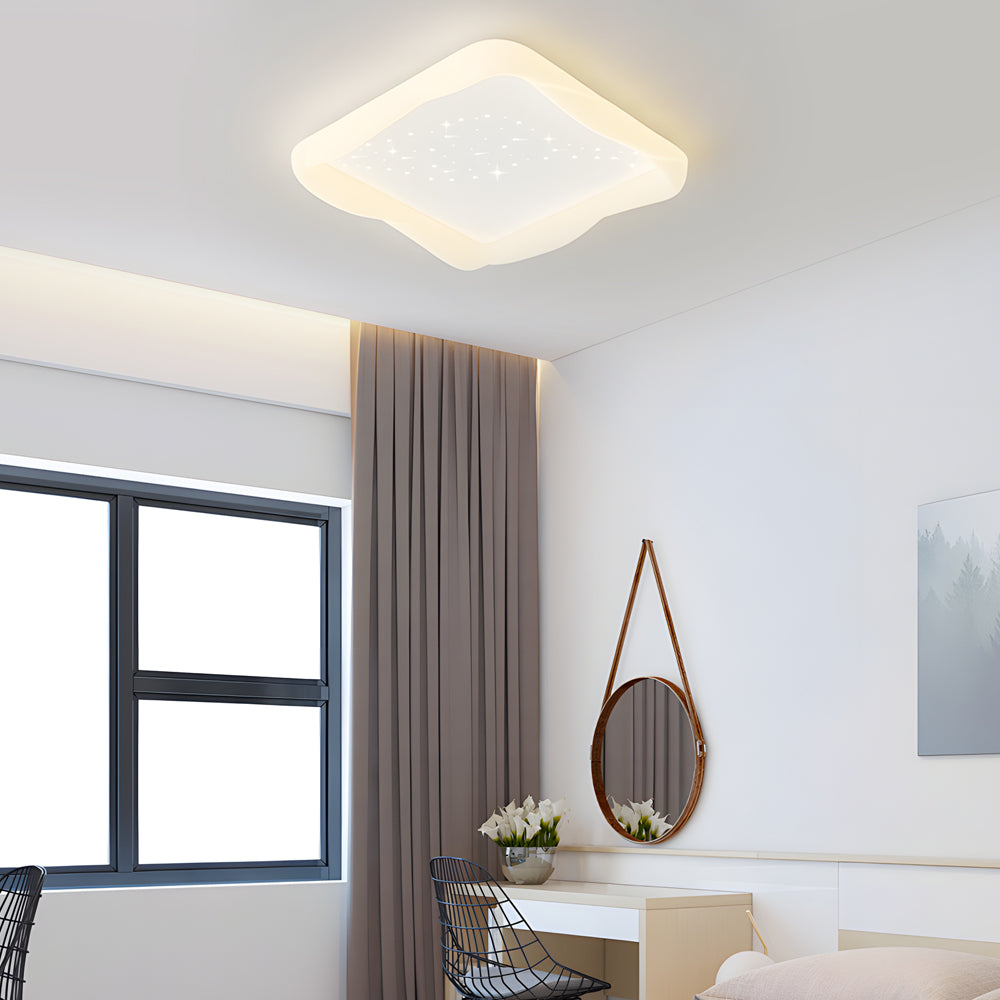 Modern Square Stars LED Ceiling Light Fixture for Kids Bedroom Milky White 3 Step Dimming