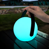 Rechargeable LED Sphere Table Lamp with RGB Color Changing and PU Leather Handle for Bedside