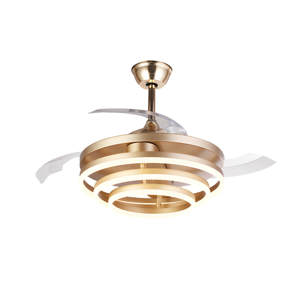 Modern Retractable Blade Ceiling Fan with 3 Color LED Light and Remote Control for Living Room