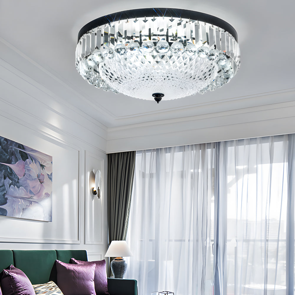 Modern Round Crystal LED Ceiling Light Luxury American Style Flush Mount Lamp with Dimming
