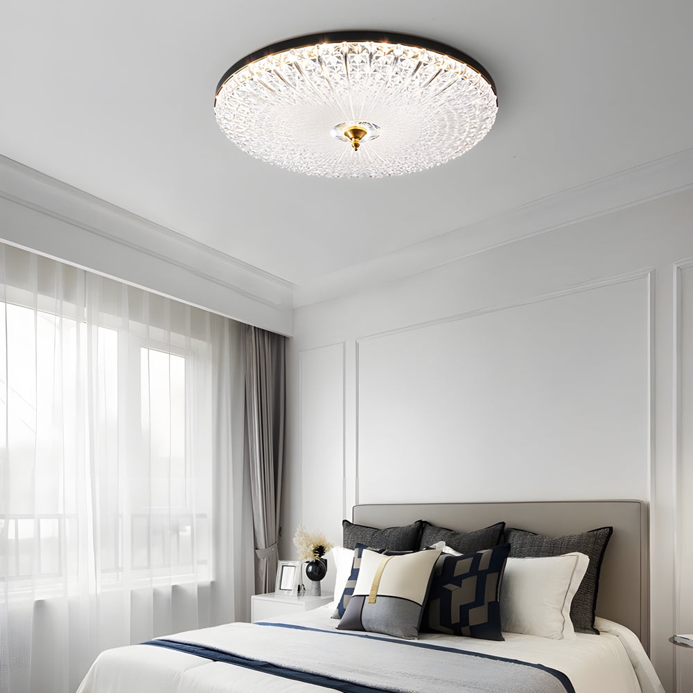 Modern Round Sparkle Glass LED Ceiling Light with Copper Frame and Adjustable Color Temperature