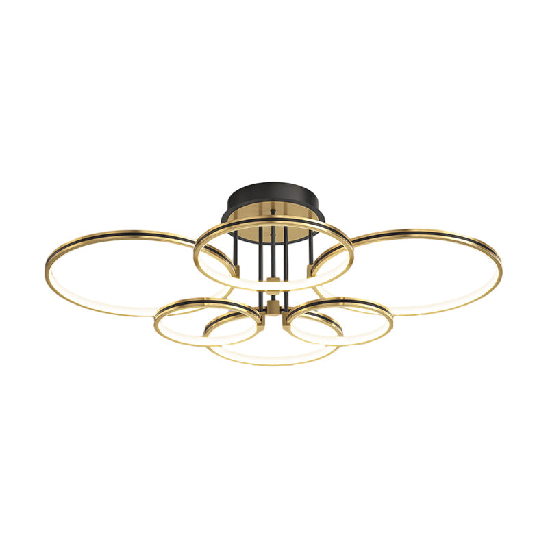 Modern Gold LED Ring Ceiling Light with Leather Accents and 3 Step Dimming