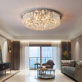 Modern Round Crystal LED Ceiling Lamp with 3 Color Dimming Stainless Steel Flush Mount Fixture