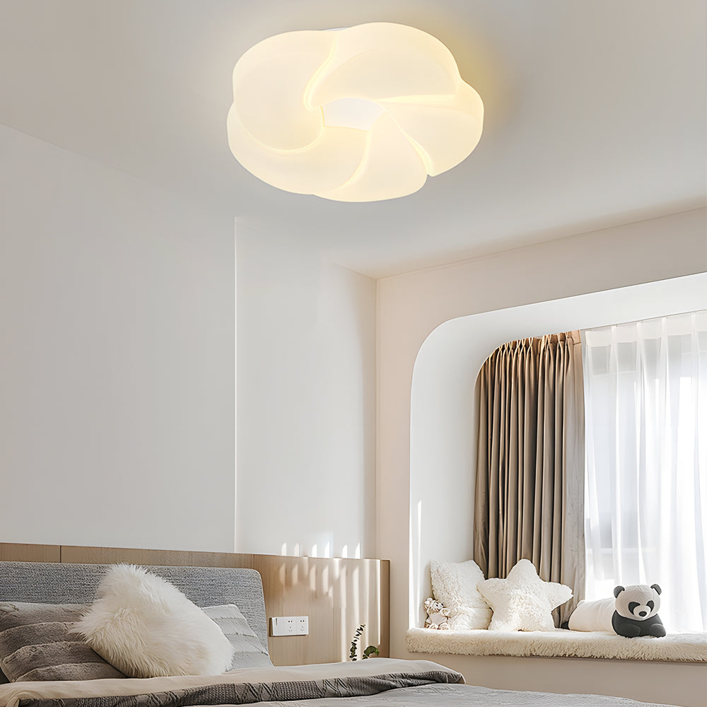 Modern Milky White Rose Flower LED Ceiling Light with Three Step Dimming for Bedrooms