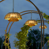 Hand Woven Rope Rattan Waterproof LED Solar Outdoor Chandelier for Garden and Terrace