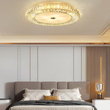 Luxury Round Crystal Flush Mount Ceiling Light with Three Color Temperature Glass Shade