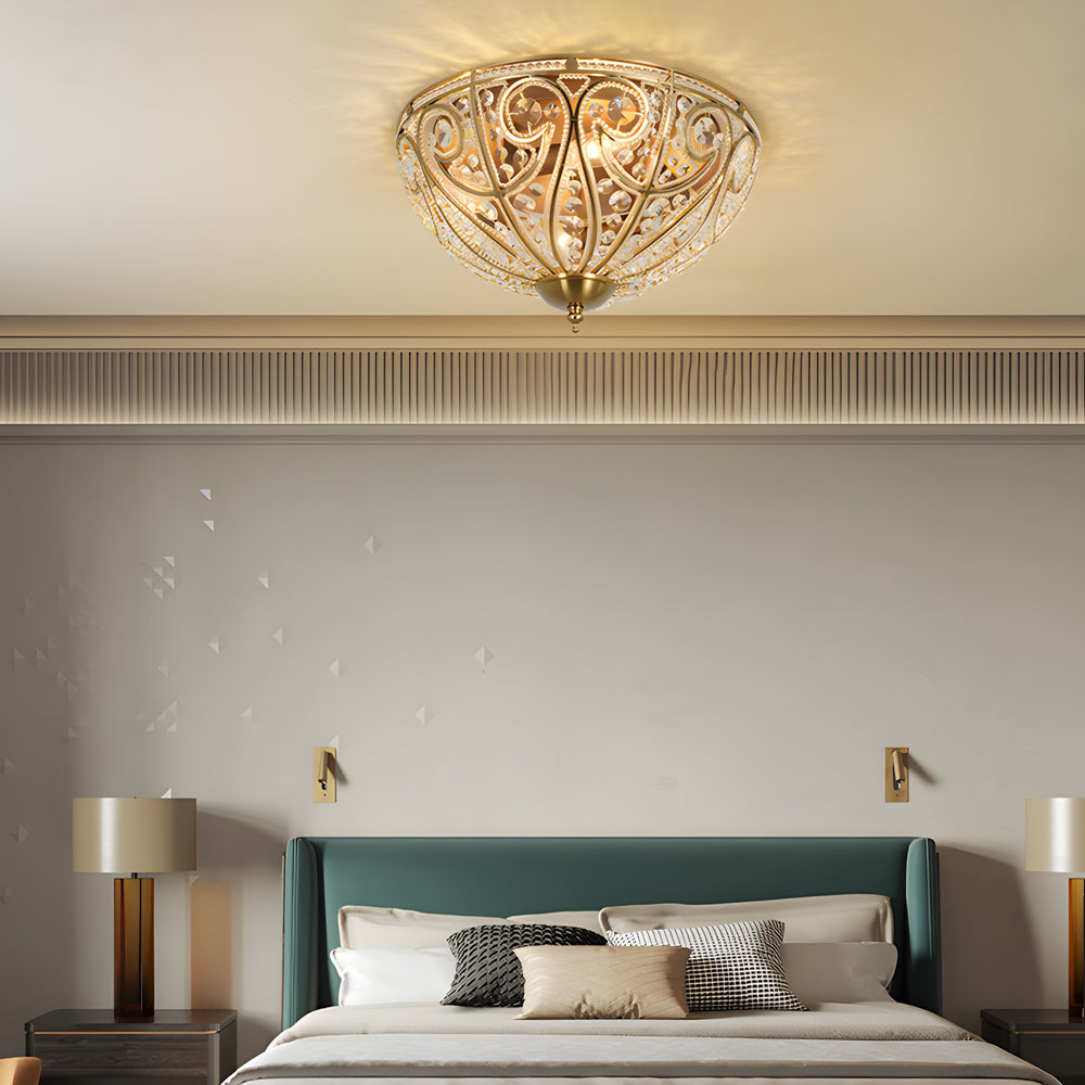 Antique Bronze Roman Style Crystal Bowl Flush Mount Ceiling Light for Elegant Home Decor