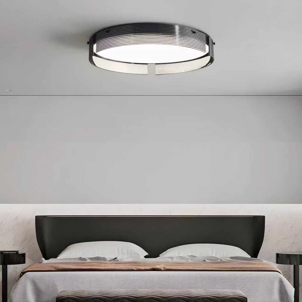 Modern Round Black Stripe Glass LED Flush Mount Ceiling Light 16.5 and 20.5 Inch Copper Fixture