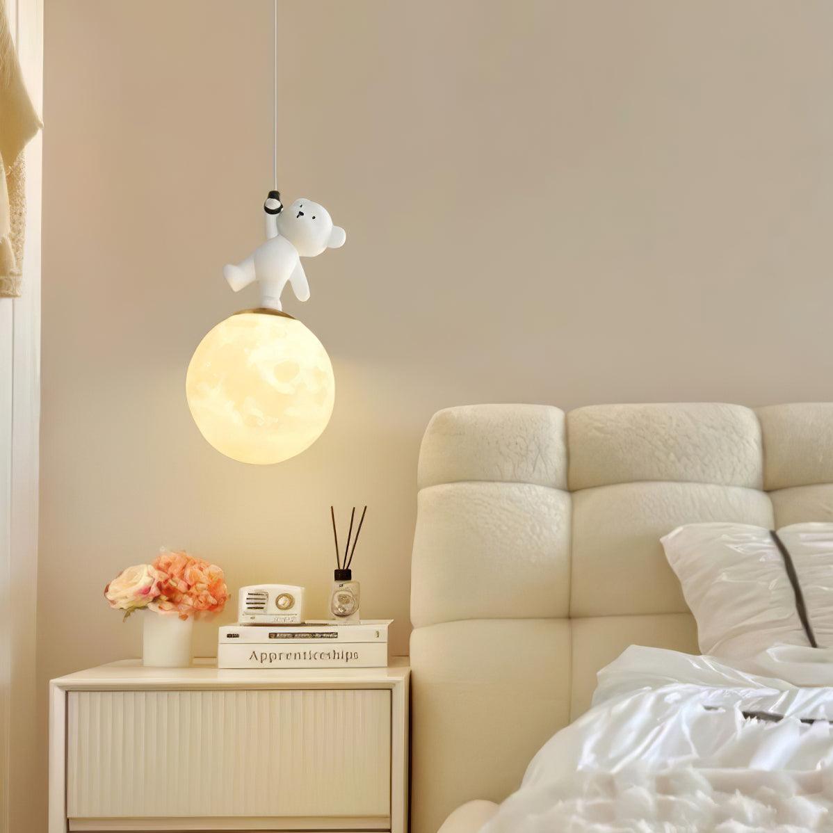 3D Moon and Animal Pendant Light for Kids Nursery Room Decorative Ceiling Hanging Lamp
