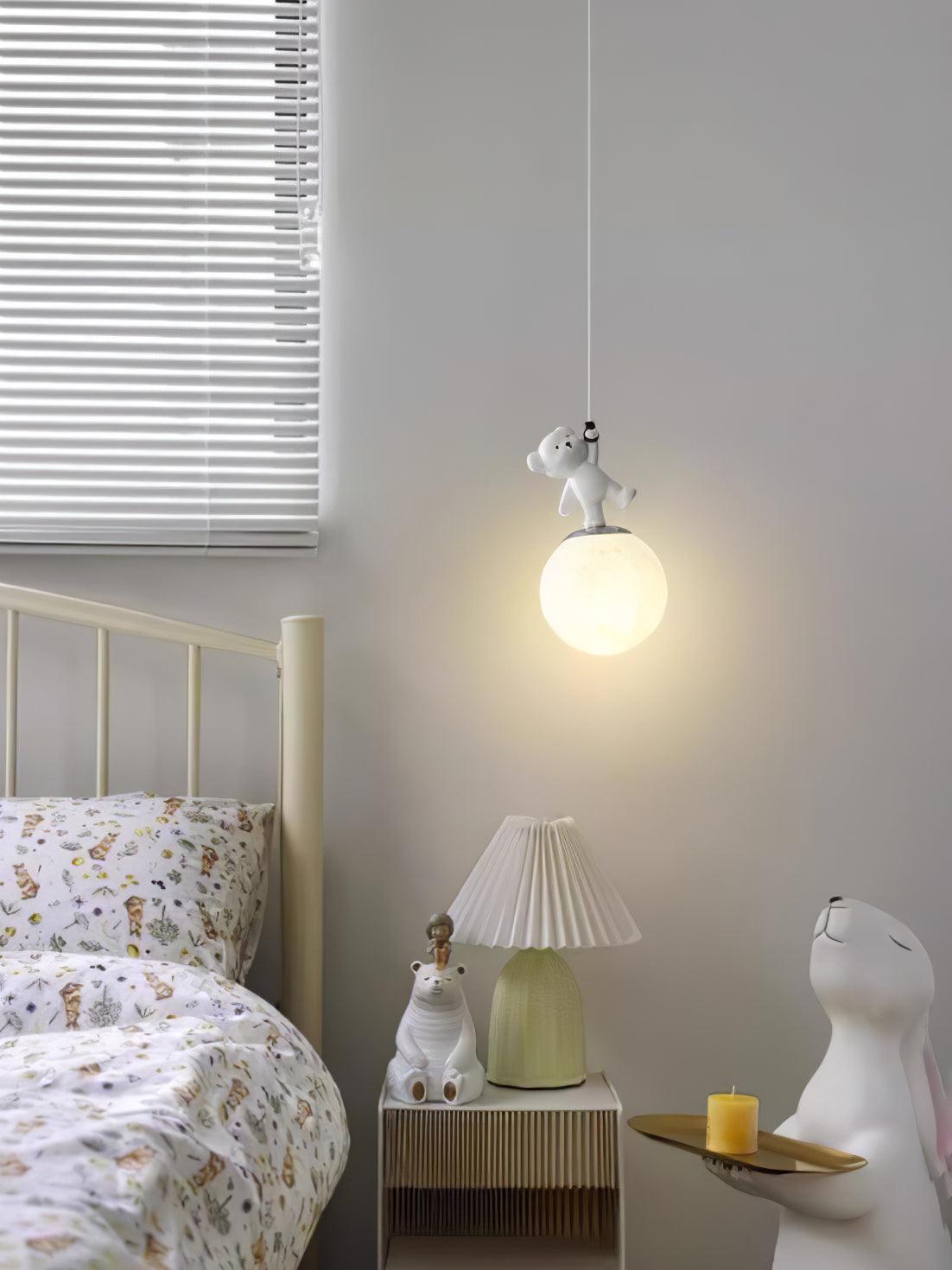 3D Moon and Animal Pendant Light for Kids Nursery Room Decorative Ceiling Hanging Lamp