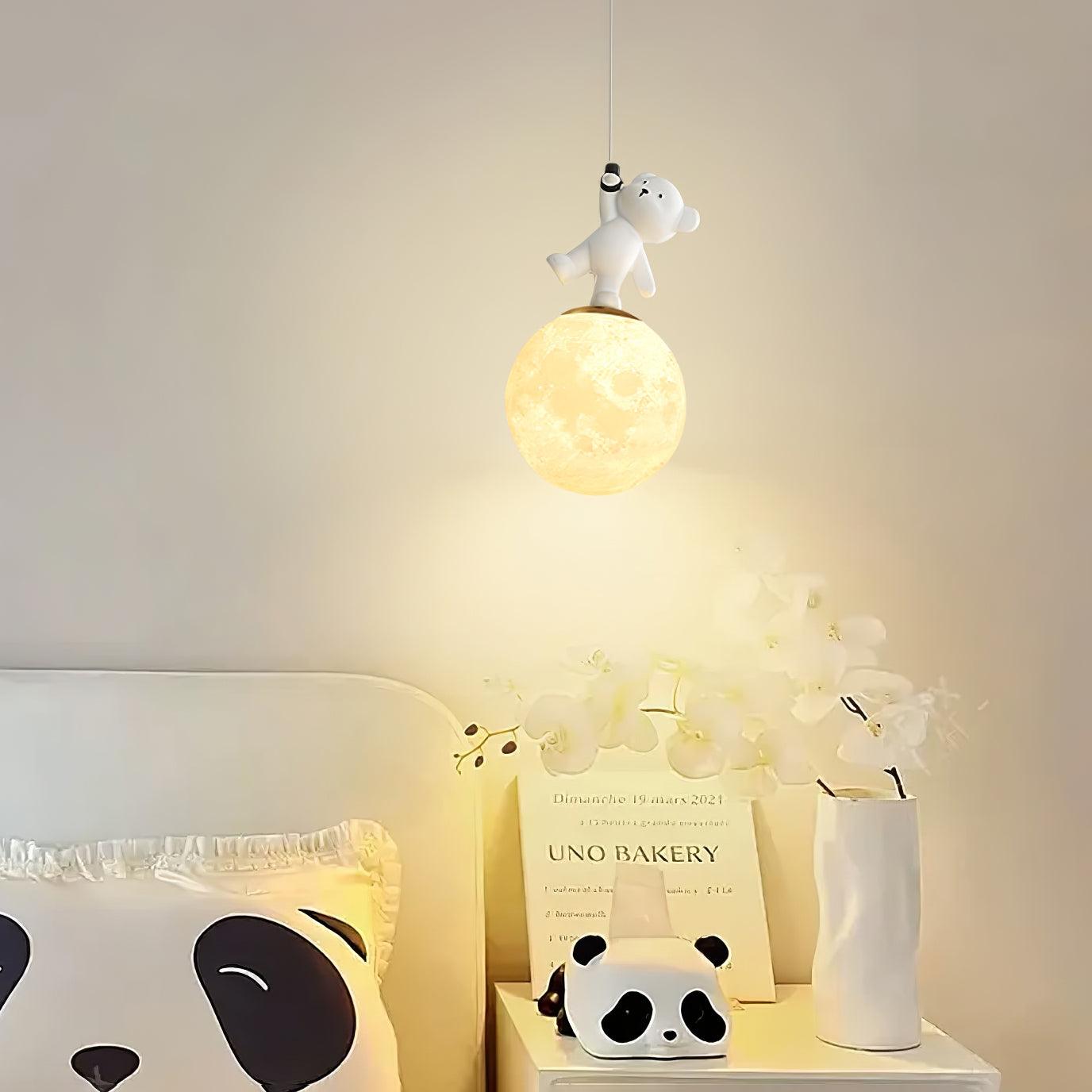 3D Moon and Animal Pendant Light for Kids Nursery Room Decorative Ceiling Hanging Lamp
