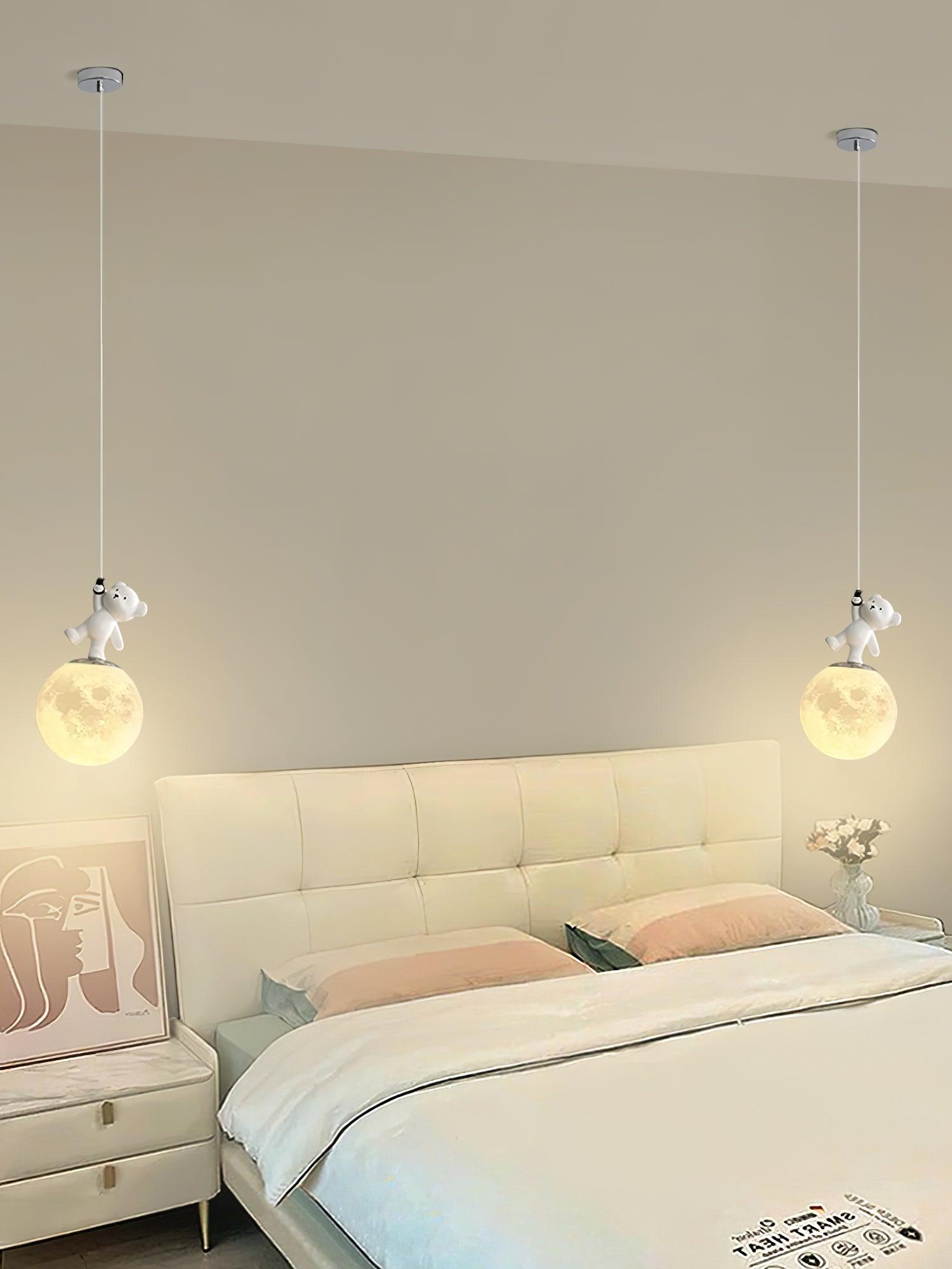 3D Moon and Animal Pendant Light for Kids Nursery Room Decorative Ceiling Hanging Lamp