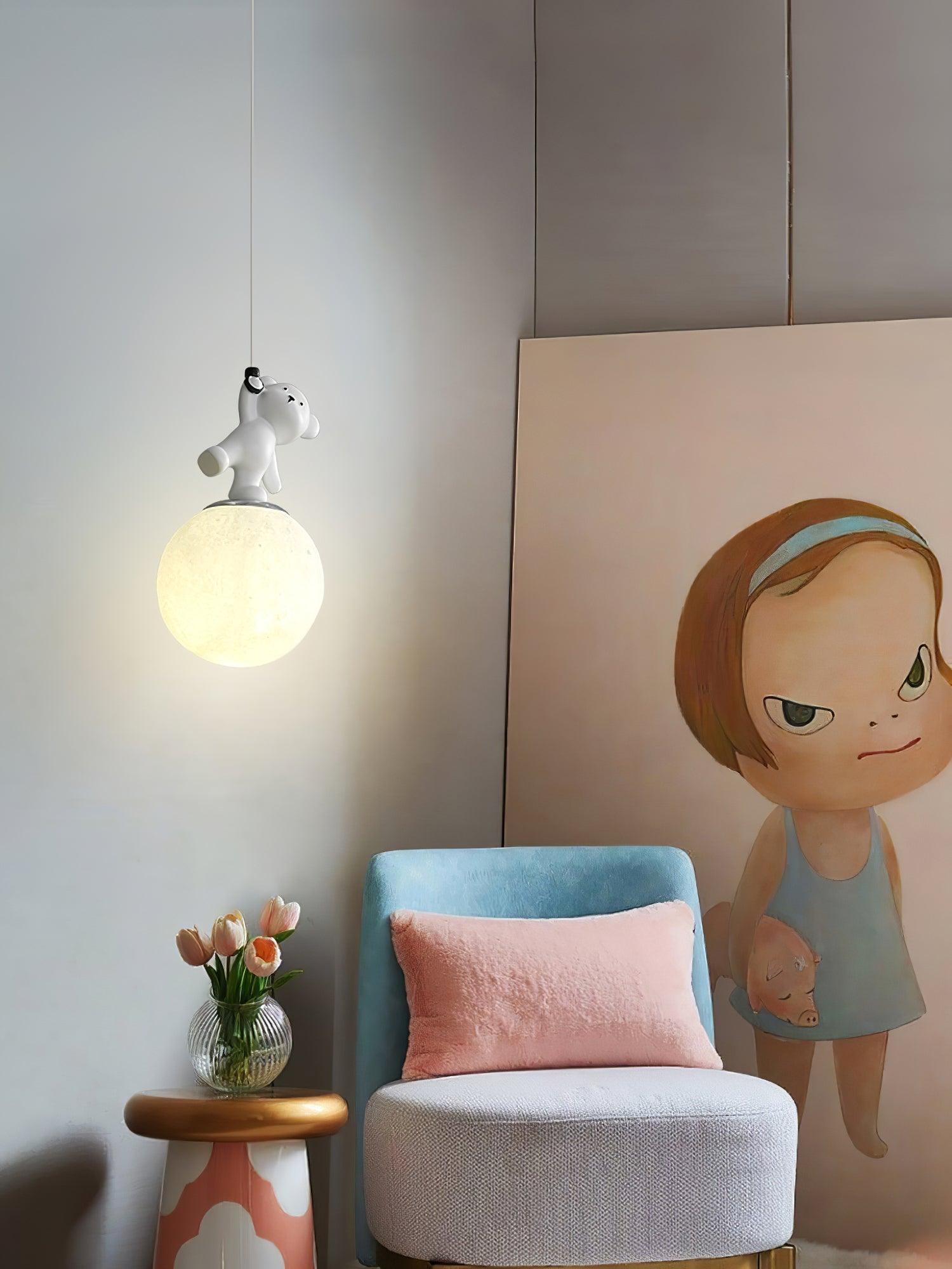 3D Moon and Animal Pendant Light for Kids Nursery Room Decorative Ceiling Hanging Lamp