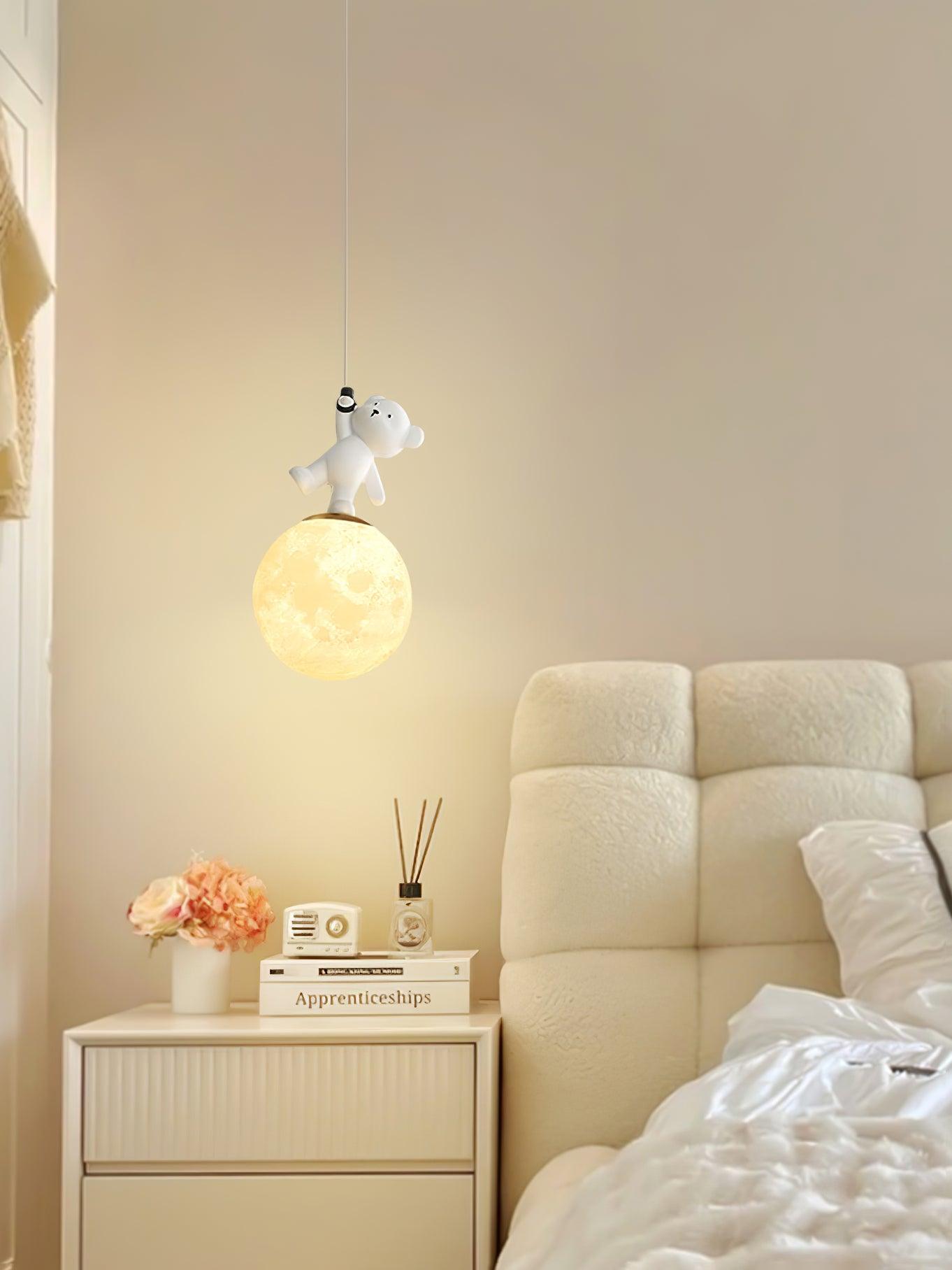 3D Moon and Animal Pendant Light for Kids Nursery Room Decorative Ceiling Hanging Lamp